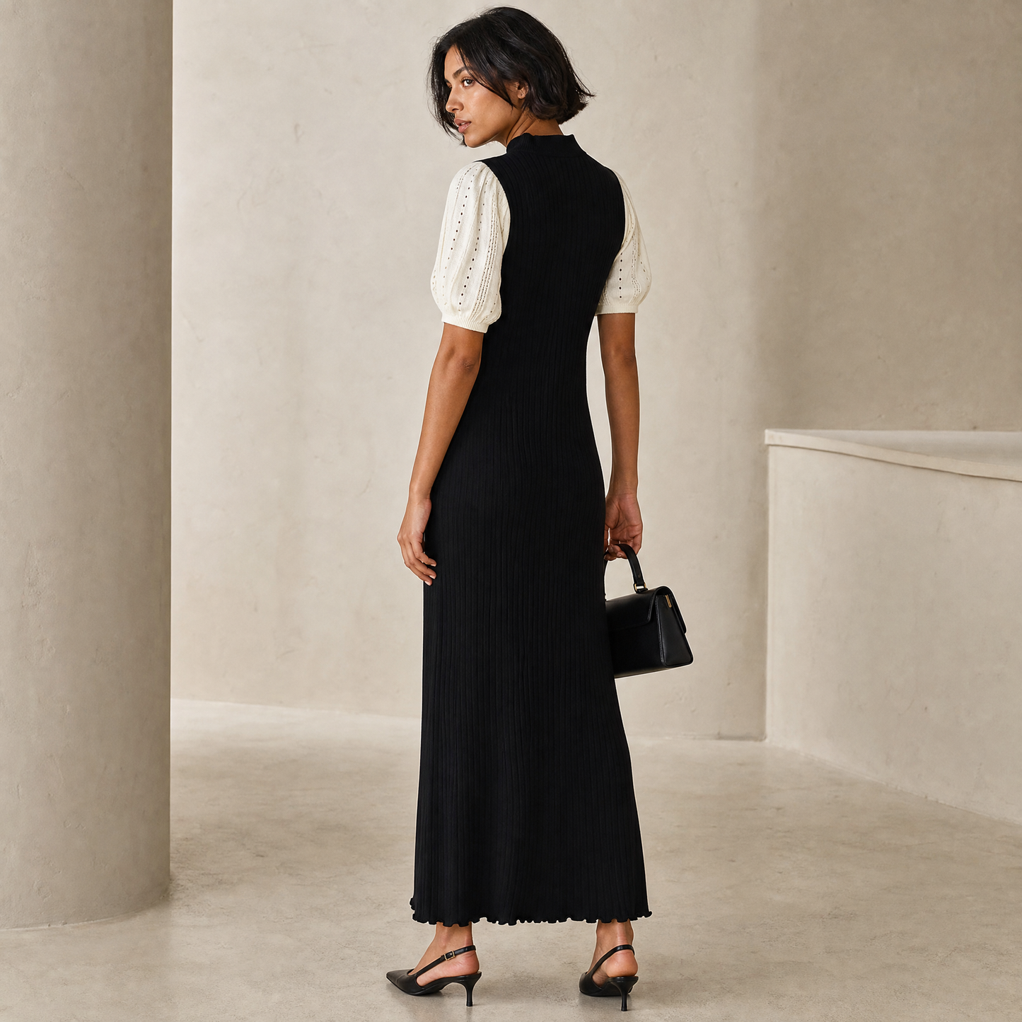 Selene Knit Maxi — back view, looking over shoulder