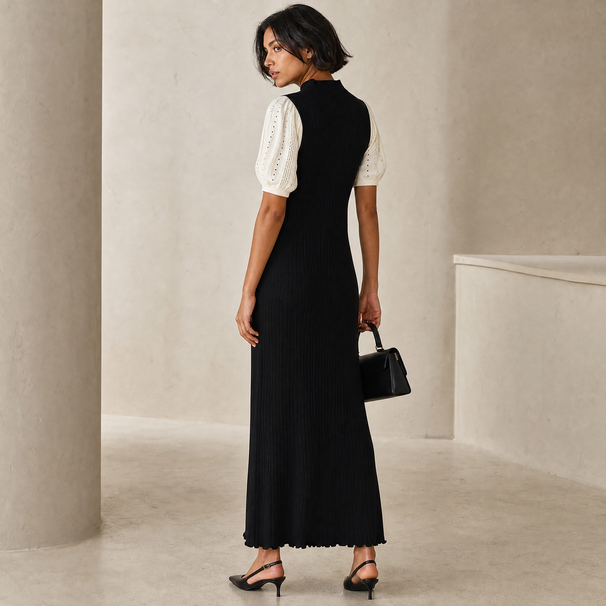 Selene Knit Maxi — back view, looking over shoulder