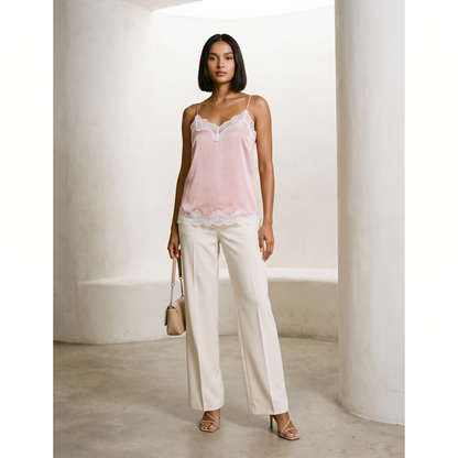 Saga Lace Cami in Blush Pink with white contrast lace