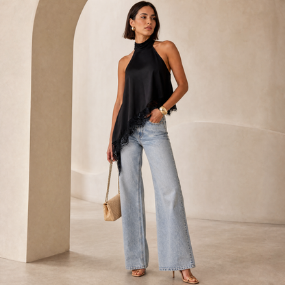 Vega Halter Top in Black — 3/4 angle