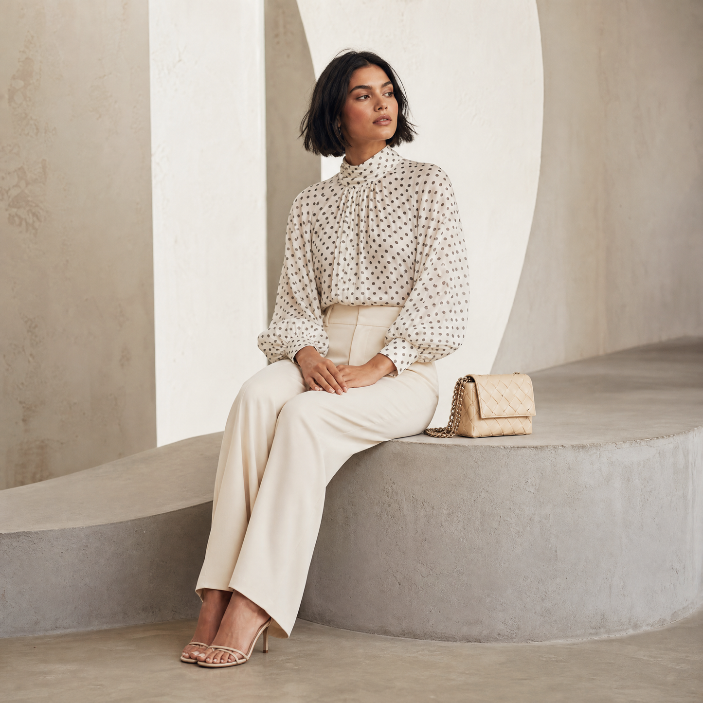 Ingrid Polka Blouse — seated lifestyle