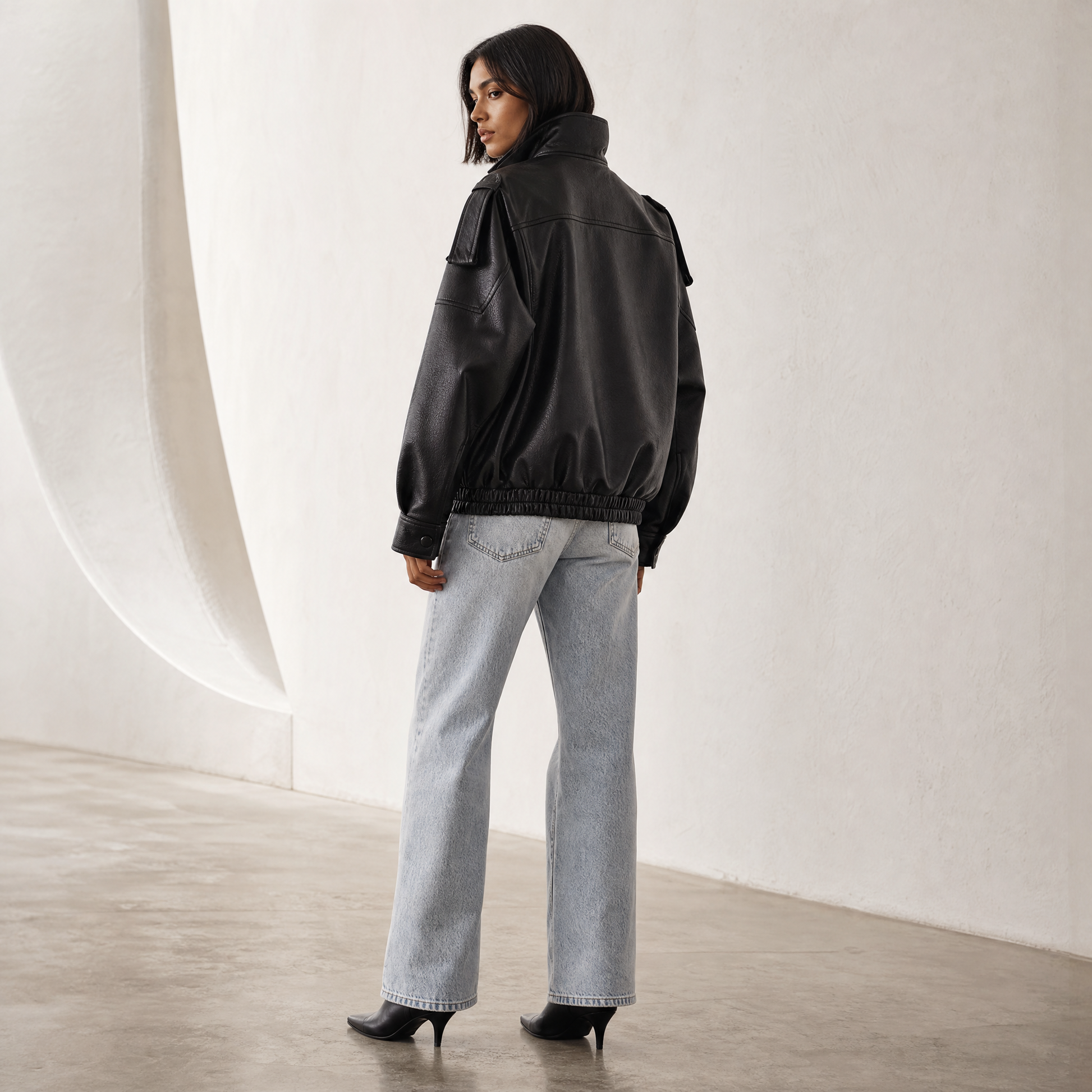 Freya Leather Jacket in Black — back view